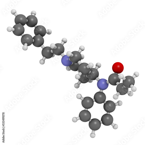 Fentanyl (fentanil) opioid analgesic drug, chemical structure. photo