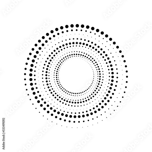 Dot circle logo halftone background. Vector illustration.