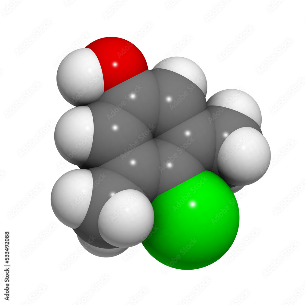 Chloroxylenol molecule, chemical structure Chloroxylenol molecule, chemical structure