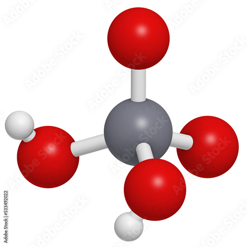 Chromic acid (H2CrO4) molecule, chemical structure. Contains highly toxic hexavalent chromium, Cr(VI). photo