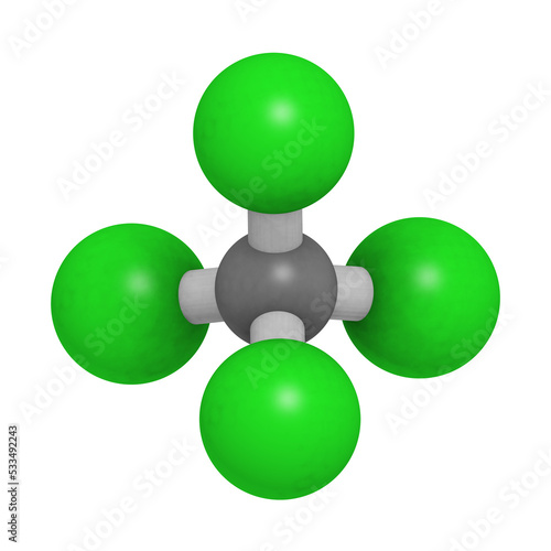 Carbon tetrachloride (CCl4, carbon tet) molecule, chemical structure. photo