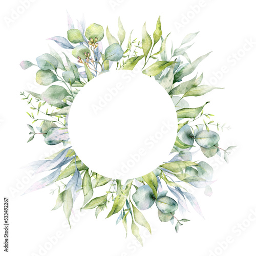 Eucalyptus Frame Watercolor, Floral Frame, Greenery Frame, Floral Arrangement, Green Leaves Composition