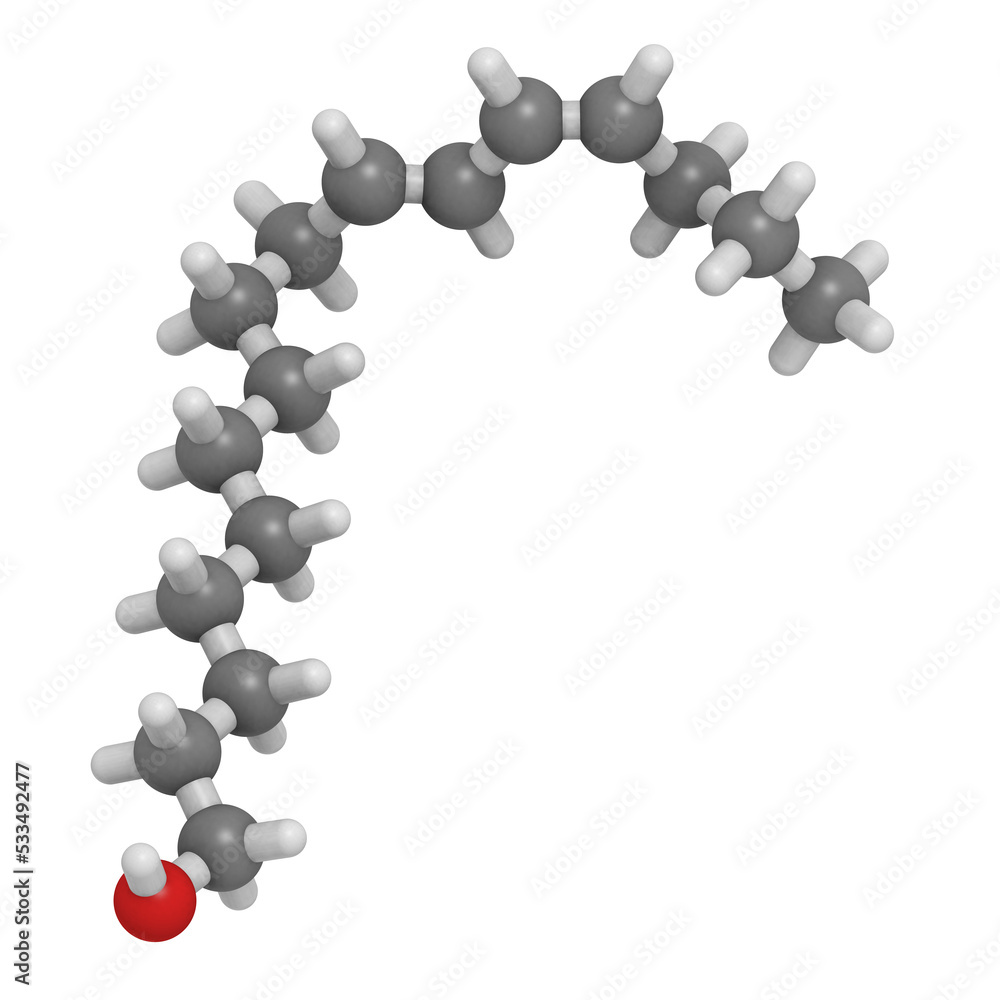 Bombykol pheromone molecule, chemical structure Bombykol pheromone molecule, chemical structure