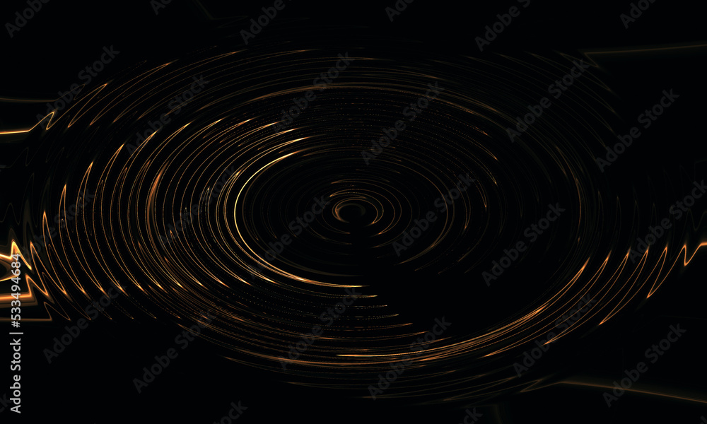 Shiny golden ripples spreading from the center into the deep darkness ...