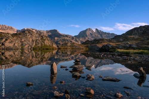 a beautiful lake called Lake Bellecombe in the French Alps in Vanoise photo