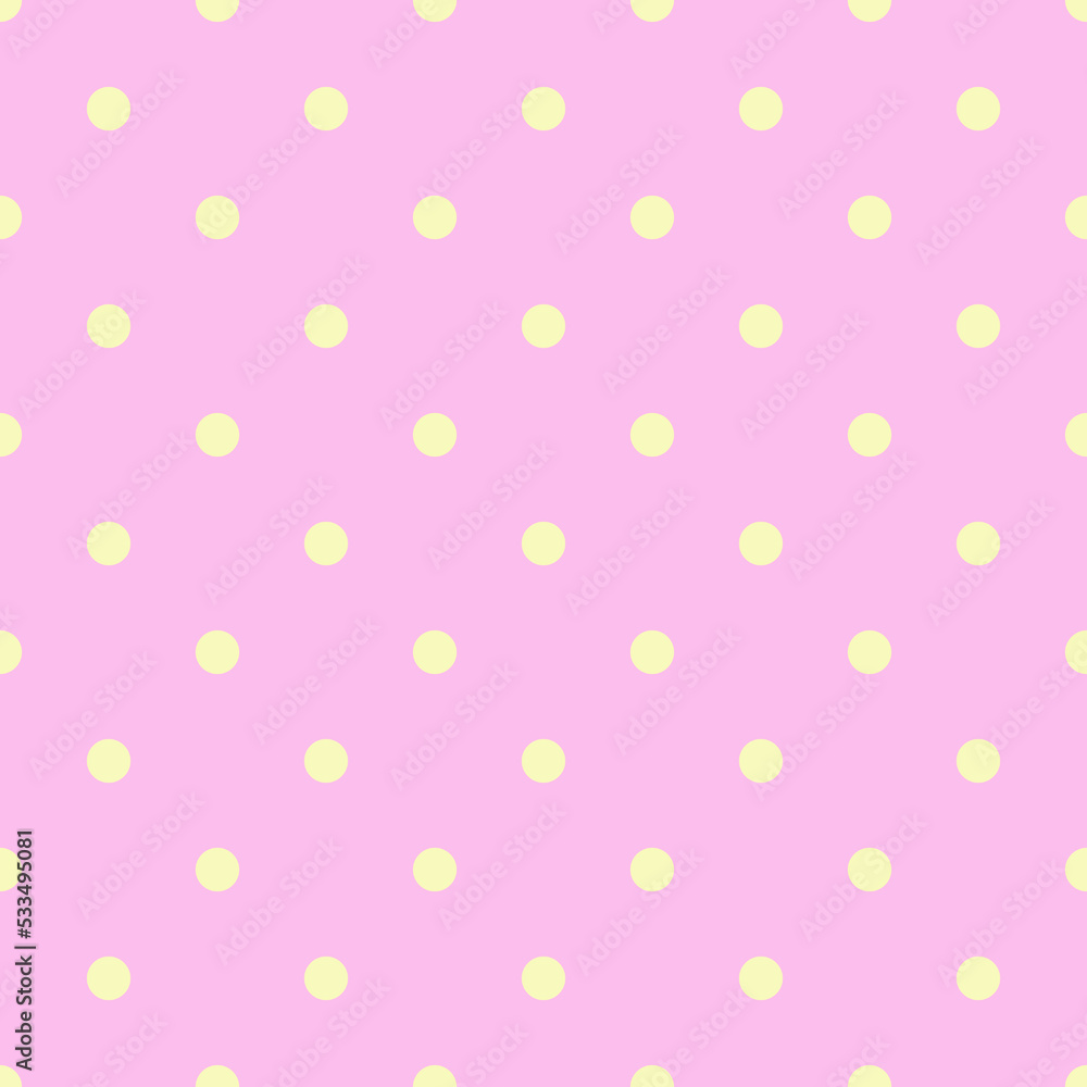 Pink polka dot background. Pink and yellow seamless pattern vector.