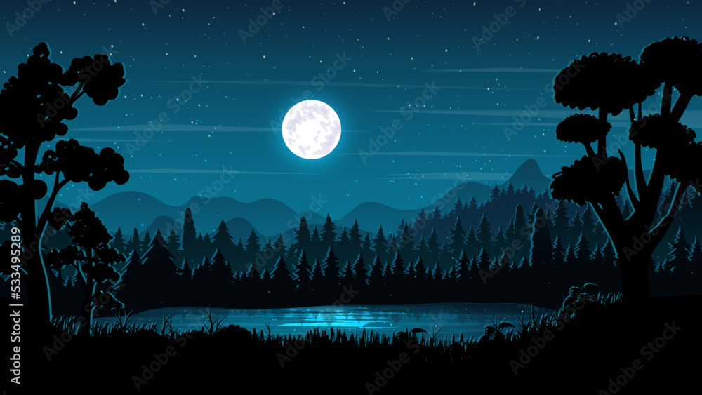 Mountain night landscape wallpaper vector lake view