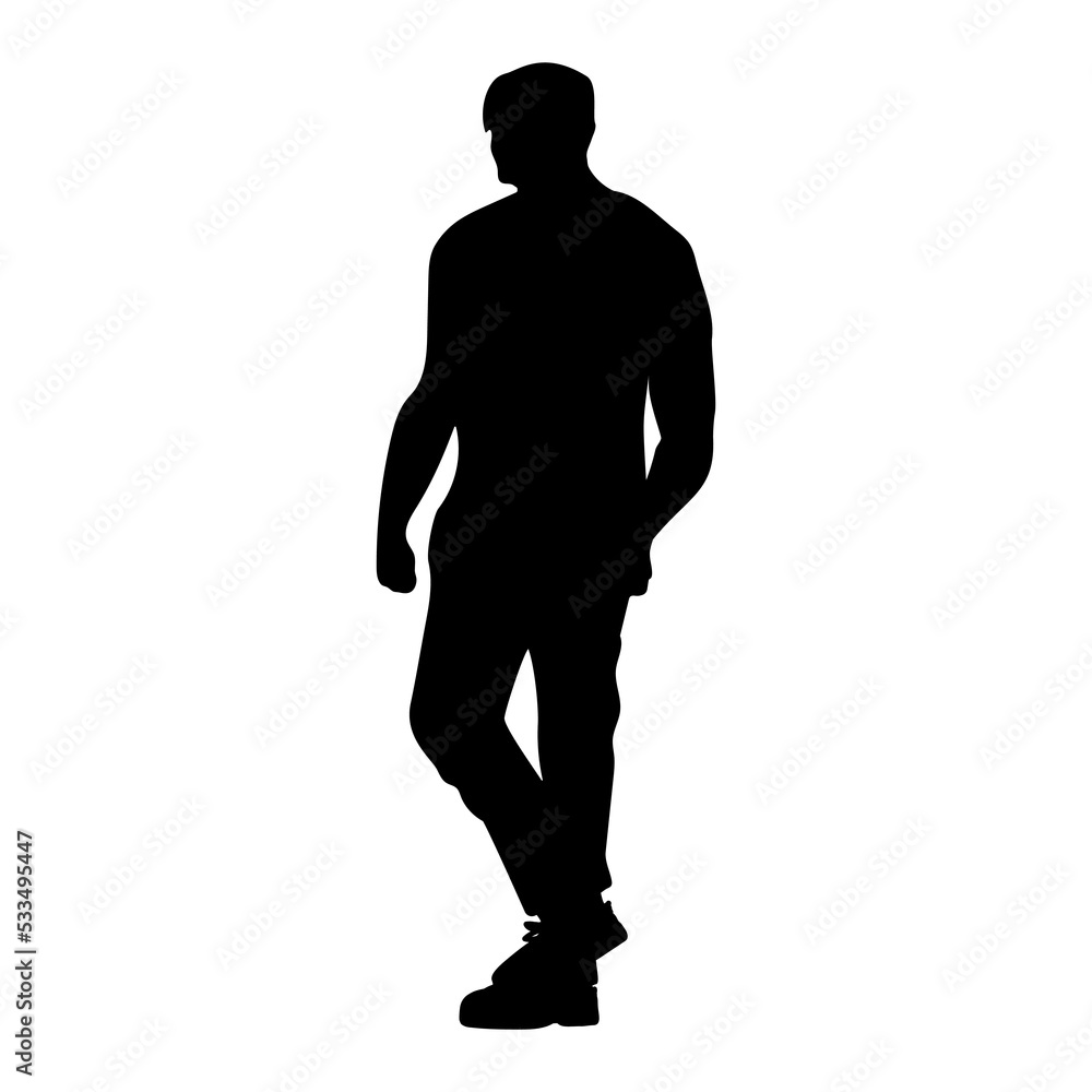 Silhouette of a man, athletic build. Vector stock illustration eps 10. Black and white drawing.