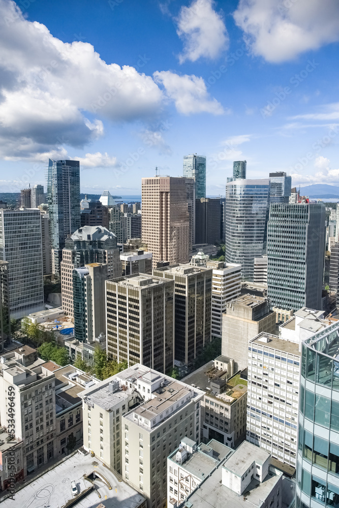 Fototapeta premium Vancouver, city in Canada, aerial view of the buildings in the center 