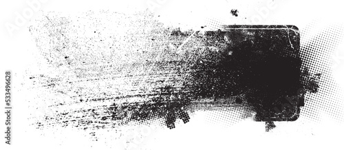 Glitch distorted geometric shape . Noise destroyed logo . Trendy defect error shapes . Glitched frame .Grunge textured . Distressed effect .Vector shapes with a halftone dots screen print texture.
