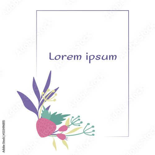 Rectangle frame with strawberry wreath a the corner.