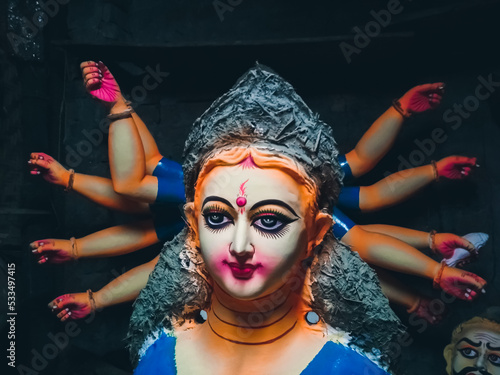 Hindu goddess devi face making portrait of devi durga photo