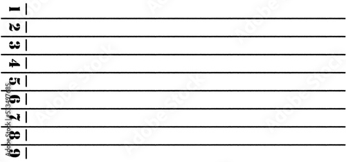 Cartoon running track with lane numbers or track numbers. Place where people exercise or sport place. lanes of running track. Start, finish point, sport field. Raceway, lines and numbers from top view