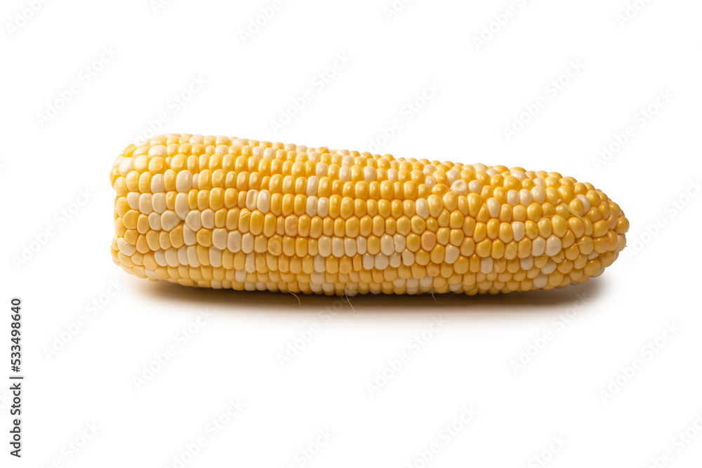 Yellow sweet corn isolated on white background. Copyspace. Yellow sweet corn isolated on white background. Copyspace.
