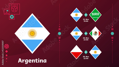 world cup 2022 argentina national team Schedule matches in the final stage at the 2022 Football World Championship. Vector illustration of world football 2022 matches.