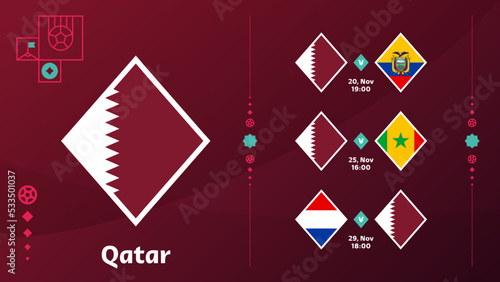 world cup 2022 qatar national team Schedule matches in the final stage at the 22 Football World Championship. Vector illustration of world football 22 matches.