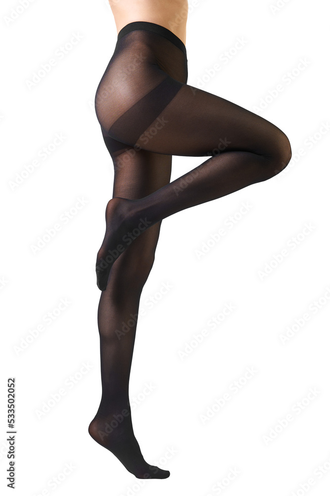Slender female legs in dense tights with a tightening effect Slender female legs in dense tights with a tightening effect
