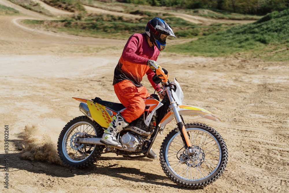 Extreme and Adrenaline. Motocross rider in action. Motocross sport. Active lifestyle. Extreme and Adrenaline. Motocross rider in action. Motocross sport. Active lifestyle.