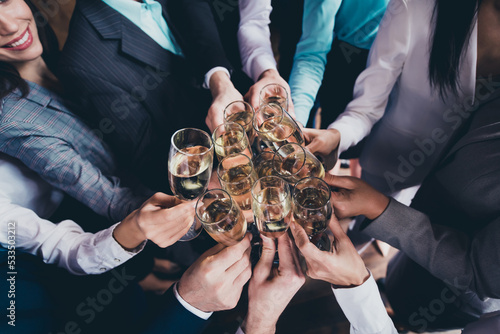 Photography Cropped view portrait of attractive cheerful people employers gathering celebrat