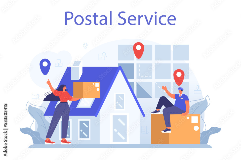 Postman profession. Post office staff providing mail service, accepting