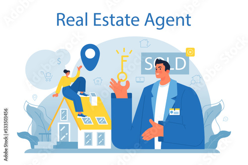 Realtor concept. Real estate agent' assistance in house selection