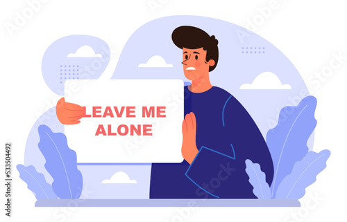 Introverted person. Antisocial character prefers to spend time alone.