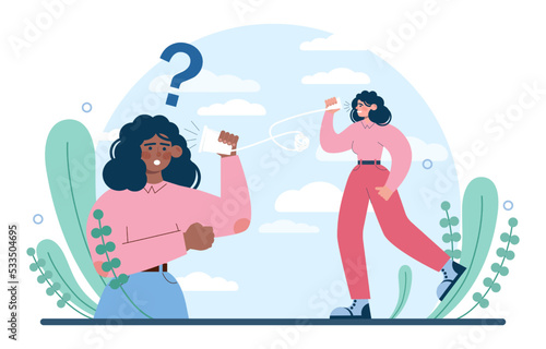 Misunderstanding concept. Social controversy or disagreement. Troubled