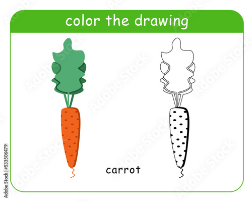 Coloring book for children. Carrots in color and black and white. Vector illustration.