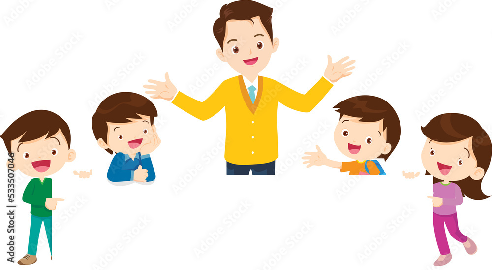 Teacher and children holding blank sign. Boy and Girl with blank banner Teacher and children holding blank sign. Boy and Girl with blank banner