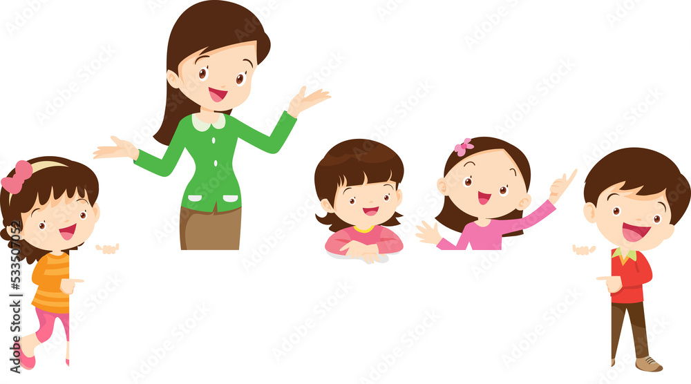 Teacher and children holding blank sign. Boy and Girl with blank banner Teacher and children holding blank sign. Boy and Girl with blank banner