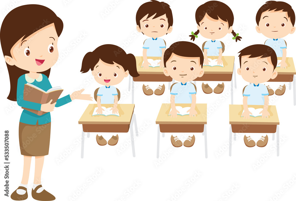 Teacher Teaching Students In Classroom, World Book Day, Back to school Teacher Teaching Students In Classroom, World Book Day, Back to school