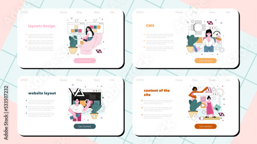 Website programming web banner or landing page set. Content management