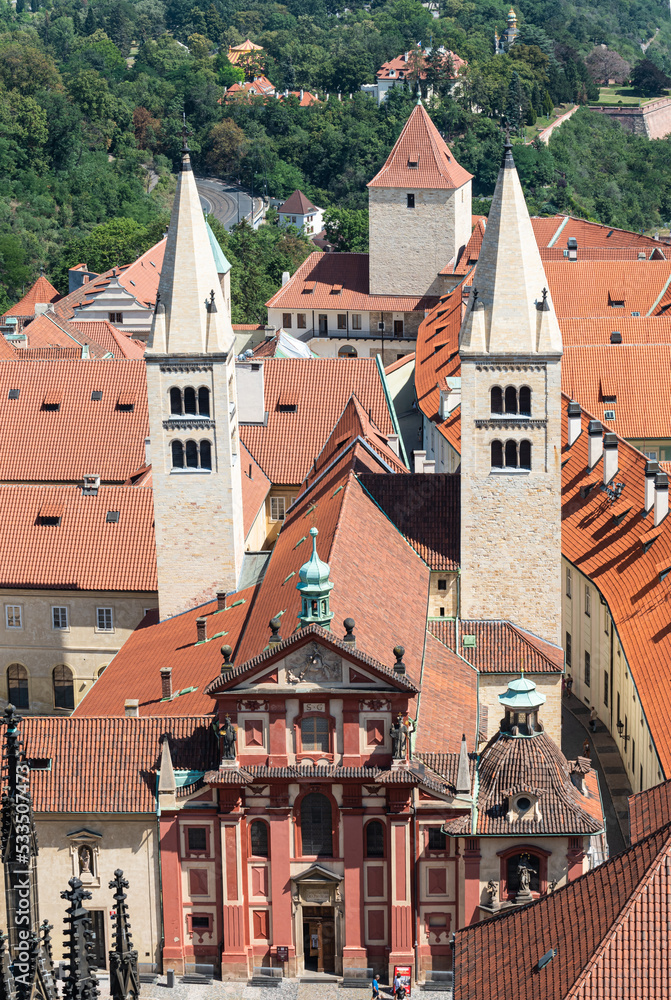 Fototapeta premium Prague - Czech Republic - Twin towers of the church as seen from the Prague Castle