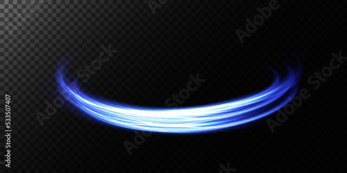 Abstract light lines of movement and speed in blue. Light everyday glowing effect. semicircular wave, light trail curve swirl, car headlights, incandescent optical fiber png.