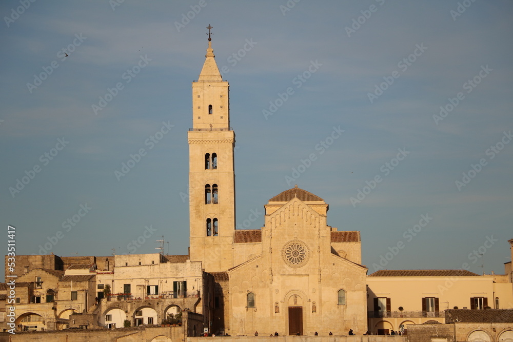 Dusk over Cathedral at Piazza Duomo in Matera, Italy
