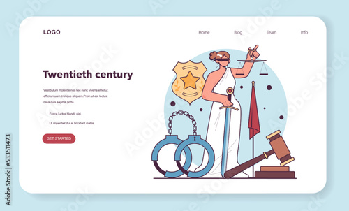 XX century web banner or landing page. Judicial system, jurisprudence