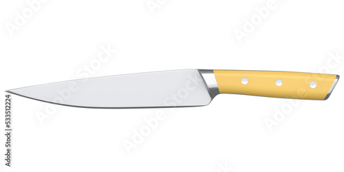 Chef's kitchen knife with a wooden handle isolated on white background.