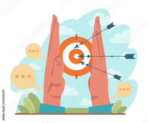 Target concept. Ambitious characters aiming in target and shooting