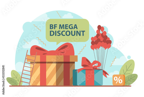 Black friday concept. Shopping cart and bags with goods and presents.