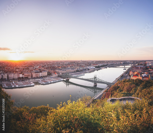 Morning view on the Liberty Bridge in Budapest, Hungary