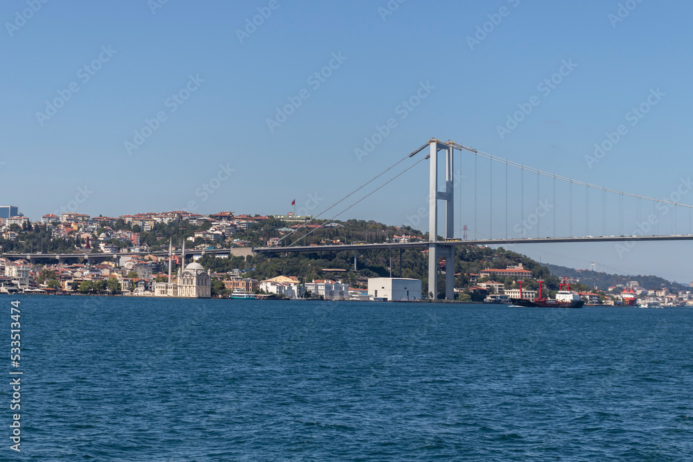 Panorama from Bosporus to city of Istanbul, Turkey