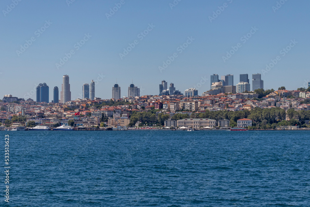 Panorama from Bosporus to city of Istanbul, Turkey