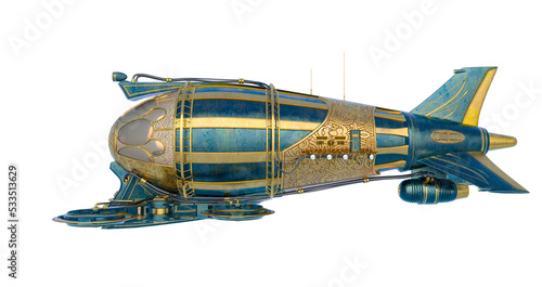 steam punk airship in white background side view