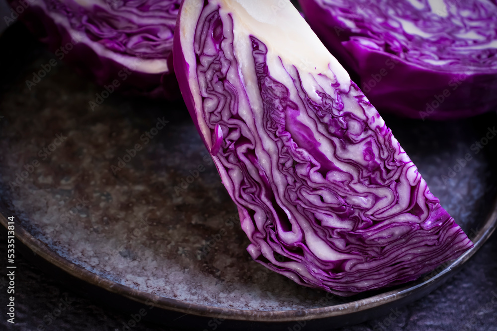 Fototapeta premium Red cabbage on a dark background