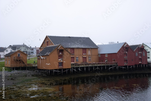 Vardo, Norway - August 3, 2022: Beautiful scenery of Vardo town and surroundings in the Finnmark during a summer cloudy day. Selective focus.