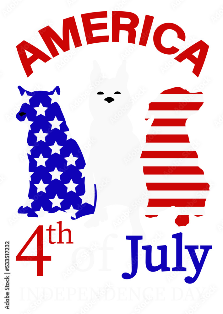 Obraz premium America sign. 4th of july clipart. Independence day decor. Dogs. USA flag 