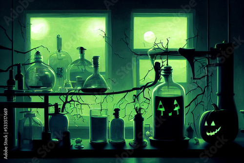 halloween laboratory with pumpkin