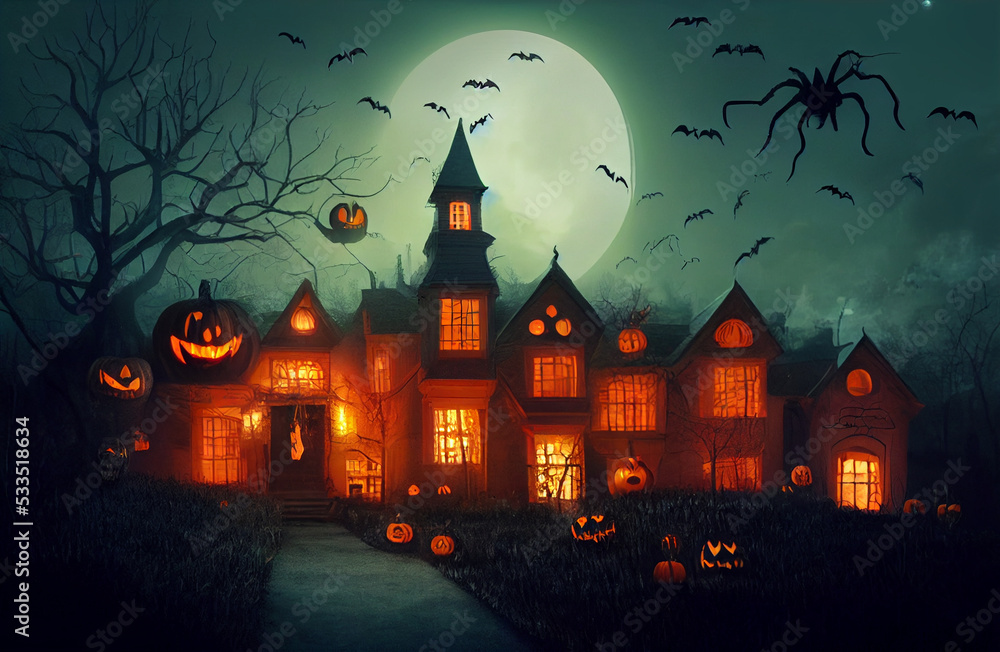 halloween background with house halloween background with house