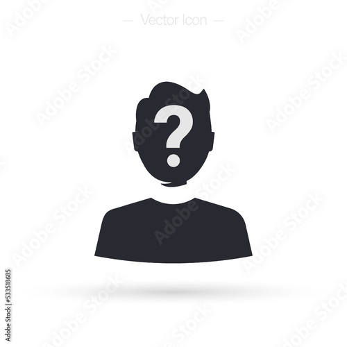 Anonymity icon. User silhouette with question mark. Unknown person. Isolated vector illustration