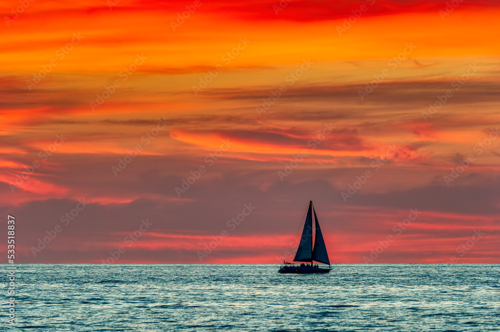 Sailboat Sunset Sailing Ocean Sunset Silhouette